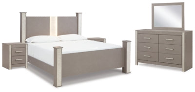 Cama Surancha King con dosel, cómoda, espejo y dos mesitas de noche