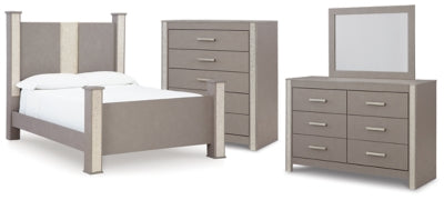 Cama con dosel Surancha Queen, tocador, espejo y cómoda