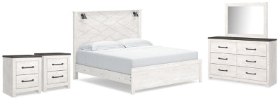 Cama Gerridan King con paneles, tocador, espejo y dos mesitas de noche