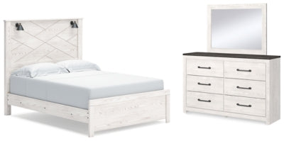 Cama Queen con paneles, tocador y espejo Gerridan