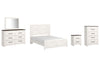 Cama Gerridan Queen con paneles, tocador, espejo, cómoda y mesita de noche