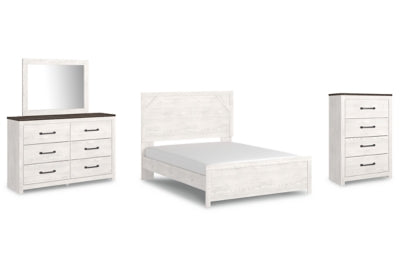 Cama Queen con paneles Gerridan, tocador, espejo y cómoda