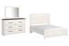 Cama Queen con paneles, tocador y espejo Gerridan