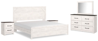 Cama Gerridan King con paneles, tocador, espejo y dos mesitas de noche
