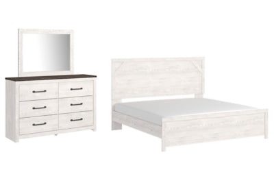 Cama King con paneles, tocador y espejo Gerridan