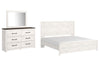 Cama King con paneles, tocador y espejo Gerridan