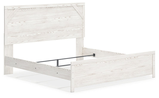Cama King con paneles, cómoda y mesita de noche Gerridan