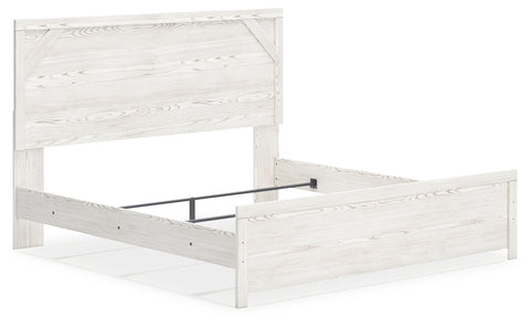 Cama King con paneles, cómoda y mesita de noche Gerridan