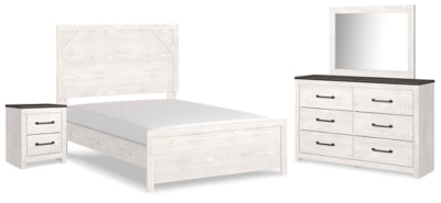 Cama Senniberg con paneles completos, tocador, espejo y mesita de noche
