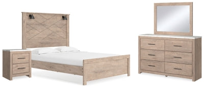 Cama queen con paneles Senniberg, tocador, espejo y mesita de noche