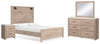 Cama queen con paneles Senniberg, tocador, espejo y mesita de noche