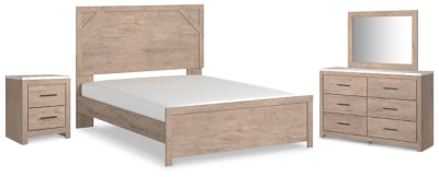 Cama queen con paneles Senniberg, tocador, espejo y mesita de noche