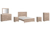 Cama Senniberg Queen con paneles, tocador, espejo, cómoda y dos mesitas de noche