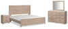Cama Senniberg King con paneles, tocador, espejo y mesita de noche