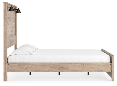 Cama queen con paneles, cómoda y espejo Senniberg