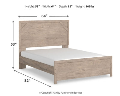 Cama queen con paneles, cómoda y espejo Senniberg