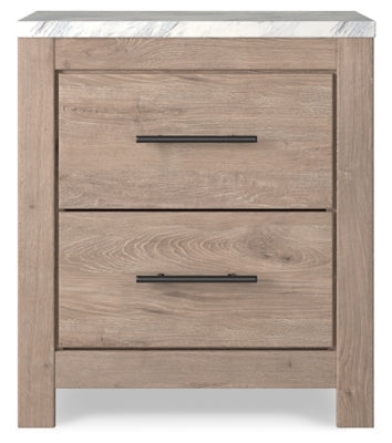 Cama queen con paneles Senniberg, tocador, espejo y mesita de noche