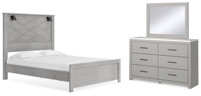Cama Queen Cottonburg con paneles, tocador y espejo