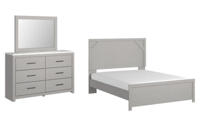 Cama Queen Cottonburg con paneles, tocador y espejo