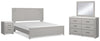 Cama King con paneles Cottonburg, tocador, espejo y mesita de noche