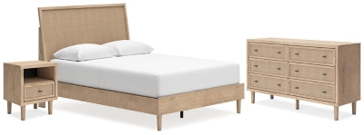 Cama Queen con paneles, cómoda y mesita de noche Cielden