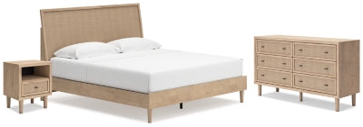 Cama King con paneles, cómoda y mesita de noche Cielden