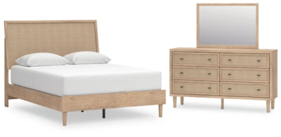 Cama Queen con paneles, tocador y espejo Cielden