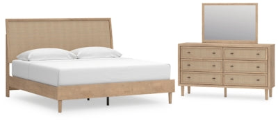 Cama King con paneles, tocador y espejo Cielden