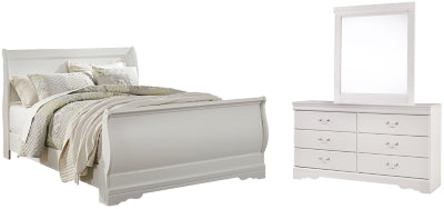 Cama Anarasia Queen tipo trineo, tocador y espejo