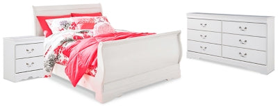 Cama tipo trineo Anarasia, tocador y mesita de noche