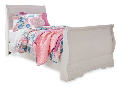 Cama doble tipo trineo Anarasia, cómoda, espejo y arcón