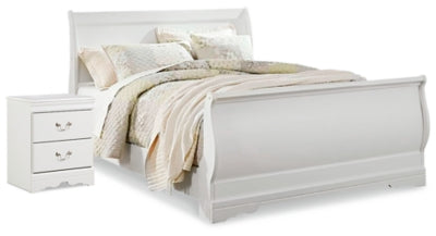 Cama tipo trineo Queen Anarasia y mesita de noche