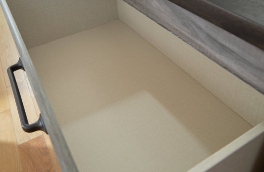 Cama Queen Bronyan con paneles, tocador, espejo y mesita de noche