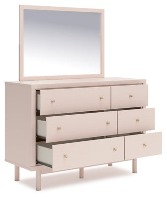 Wistenpine Full Upholstered Panel Headboard, Dresser and Mirror