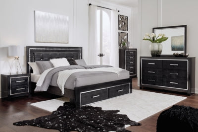 Cama Kaydell King con paneles y almacenamiento
