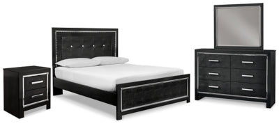 Cama tapizada tamaño queen Kaydell, tocador, espejo y mesita de noche
