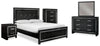Cama tamaño queen Kaydell con paneles, tocador, espejo, cómoda y mesita de noche