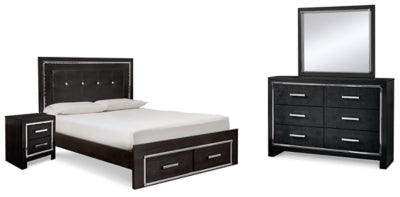 Cama tamaño queen Kaydell con almacenaje, tocador, espejo y mesita de noche