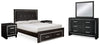 Cama Kaydell Queen con espacio de almacenamiento, tocador, espejo y dos mesitas de noche