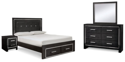Cama tamaño queen Kaydell con almacenamiento, tocador, espejo y mesita de noche