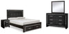Cama tamaño queen Kaydell con almacenamiento, tocador, espejo y mesita de noche