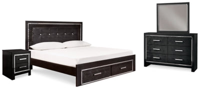 Cama Kaydell King con almacenaje, tocador, espejo y mesita de noche