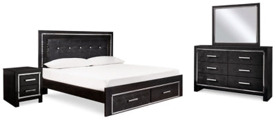 Cama Kaydell King con almacenamiento, tocador, espejo y mesita de noche