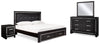 Cama Kaydell King con almacenamiento, tocador, espejo y mesita de noche