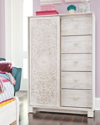 Cama King con paneles, cómoda y mesita de noche Paxberry