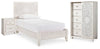 Cama individual con paneles, cómoda y mesita de noche Paxberry