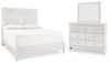 Cama Paxberry King con paneles, tocador y espejo