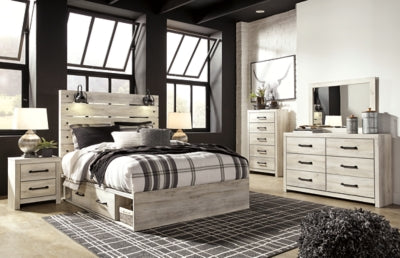 Cama Queen Cambeck con almacenamiento, tocador, espejo, cómoda y dos mesitas de noche