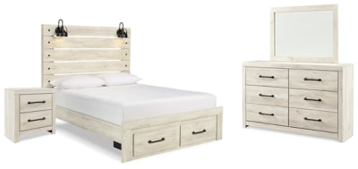 Cama Queen Cambeck con almacenamiento, tocador, espejo y mesita de noche