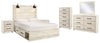 Cama Queen Cambeck con almacenamiento, tocador, espejo, dos cómodas y dos mesitas de noche